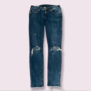 True religion Halle mid rise super skinny rip jeans size 25